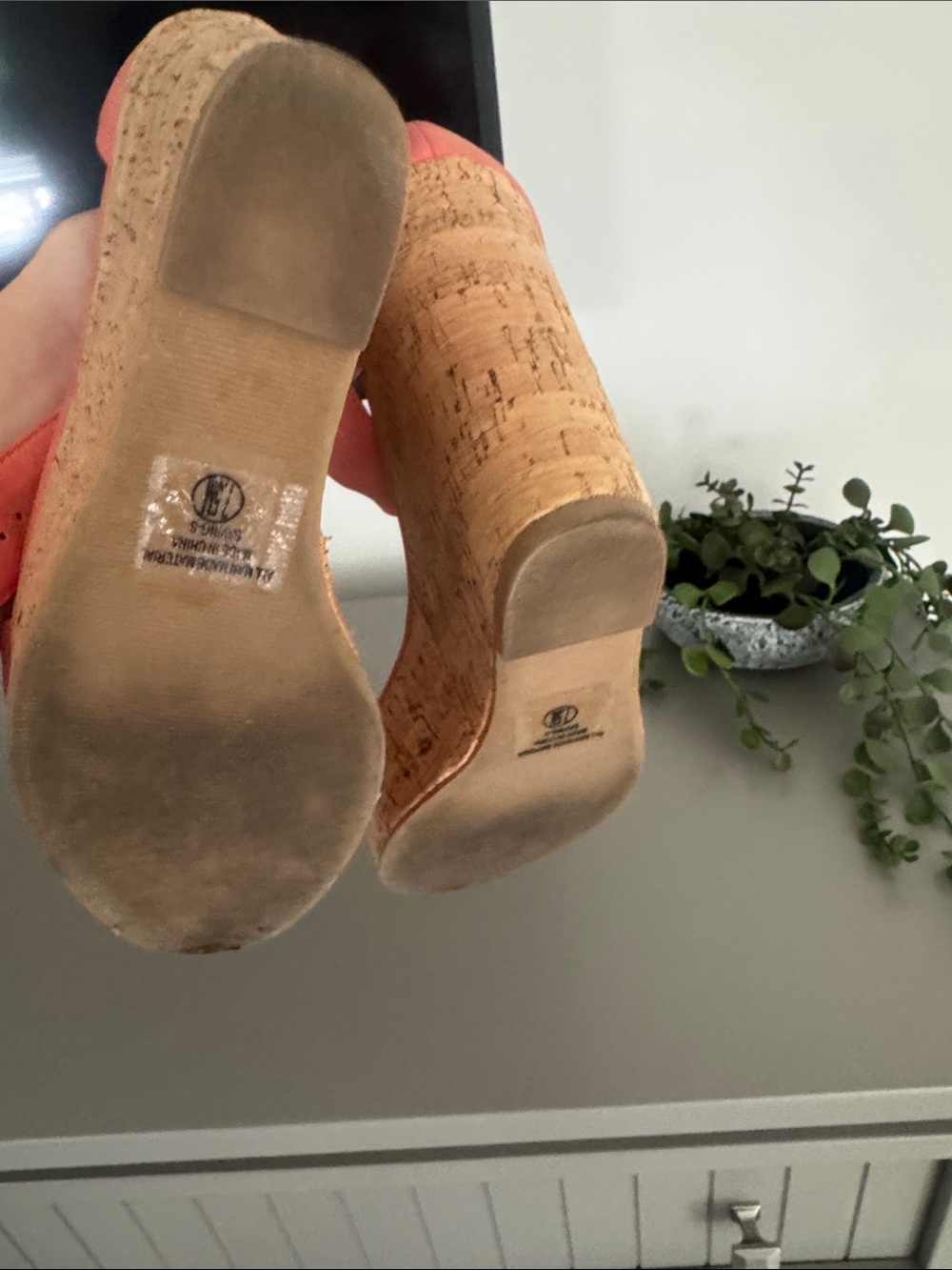 Soda Coral Pink Suede Cork Wedge Sandals with Ankle Buckle - Picture 4 of 4